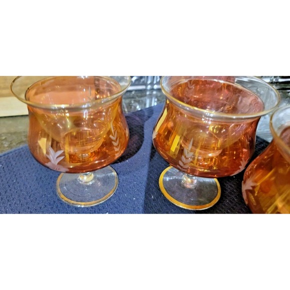 Shrimp Cocktail Chillers Set of 6 Rose Crystal Glasses w 22K Gold Trim & Etched - Picture 13 of 15